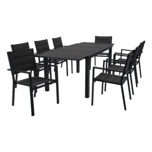 Marbella 9-Piece Outdoor Dining Set with Ceramic-Look Table Top in Charcoal