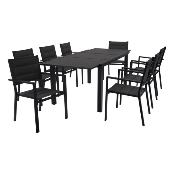 9 Pieces Steve Outdoor Dining Set Ceramic-Look Tabletop Charcoal
