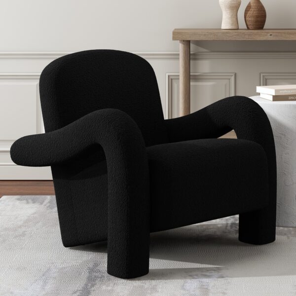 Mid-Century Armchair in Bouclé Fabric - Black