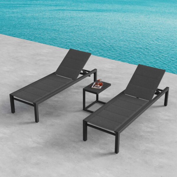 Adjustable Patio Sun Lounger Duo and Side Table - Grey