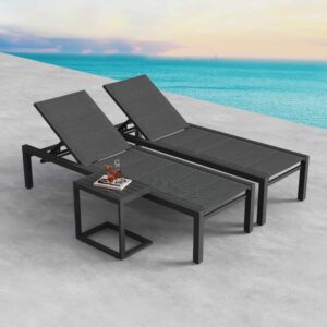 Adjustable Patio Sun Lounger Duo and Side Table - Grey