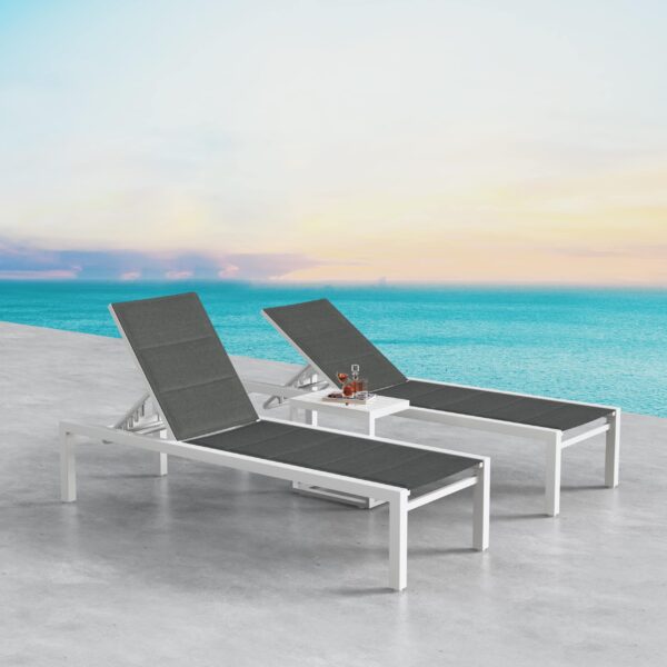 Adjustable Outdoor Sun Lounger Set with Side Table-White