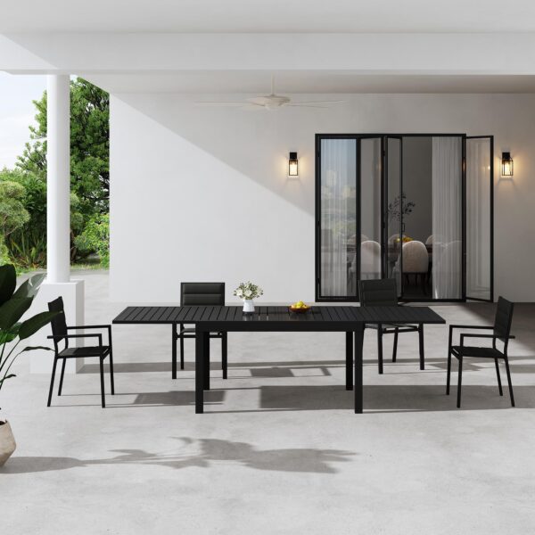 Extendable Madden Black Aluminium Slatted Dining Table