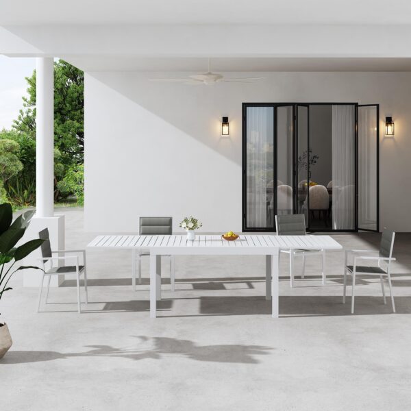 Extendable Madden White Aluminium Slatted Dining Table