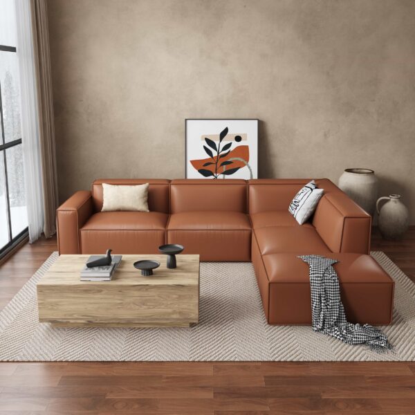 5 Piece Sofa Set with Ottoman Top Grain Leather Caramel