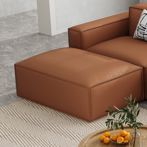 Harbor Luxe Leather Ottoman in Caramel