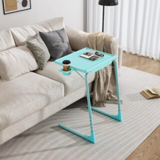 Foldable Table Adjustable Tray Laptop Desk with Removable Cup Holder-Turquoise