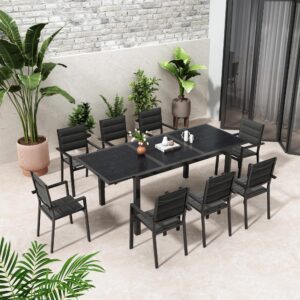 Marbella 9-Piece Outdoor Dining Set with Ceramic-Look Table Top in Charcoal