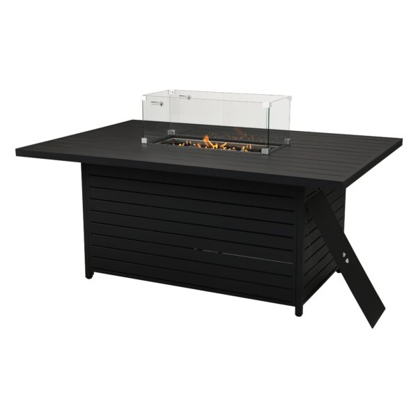 Rectangular Gas Fire Pit Table for Outdoor Use - Black