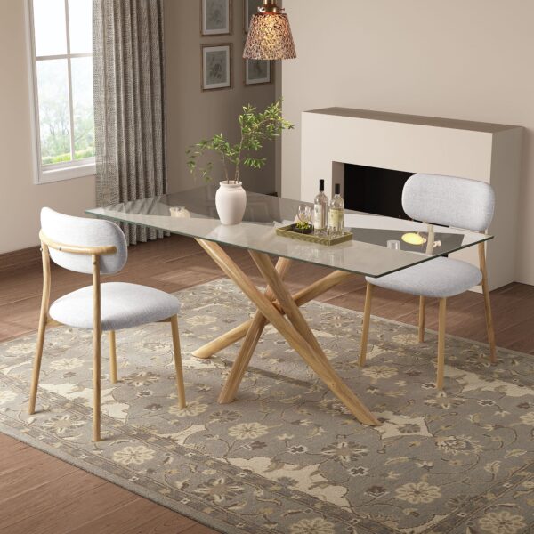 James Natural Dining Table with Glass Tabletop