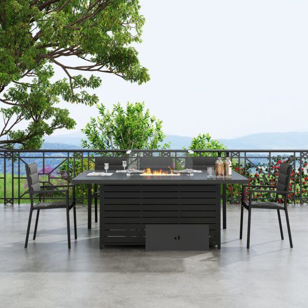 Outdoor Rectangular Gas Fire Pit Table Set with 8 Chair – Charcoal