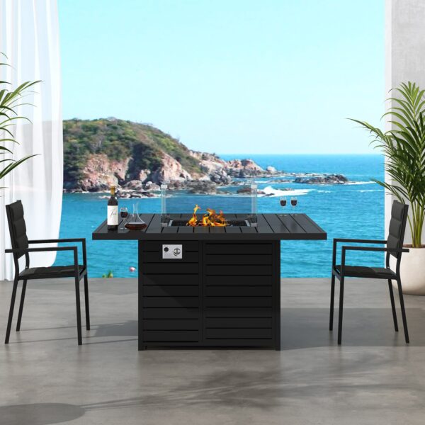 Square Gas Fire Pit Table for Outdoor Use - Black