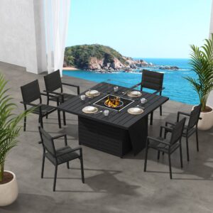 Outdoor Square Gas Fire Pit Table Set with Chair – Charcoal