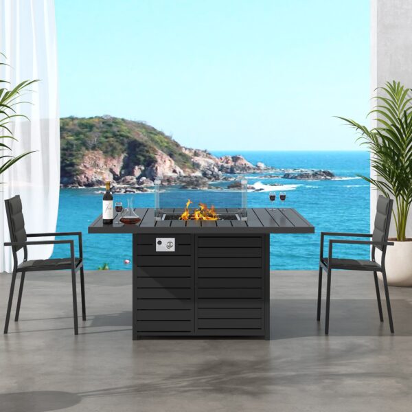 Square Gas Fire Pit Table for Outdoor Use - Charcoal