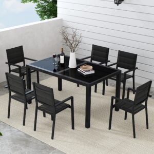 Extendable Glass Outdoor Dining Set with Aluminium Black Chairs