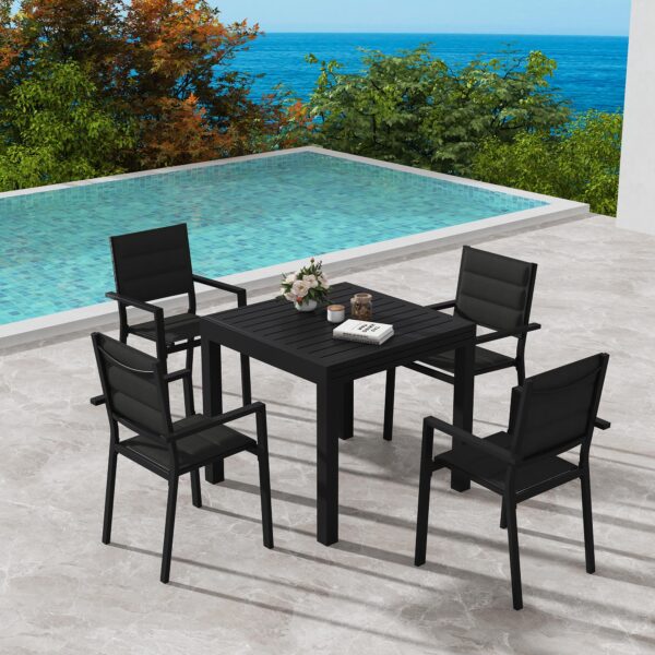 Adjustable Aluminium Garden Dining Table with Slats in Black