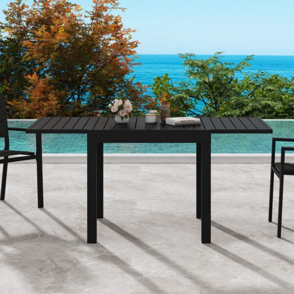 Outdoor Extendable Dining Table Aluminium Slatted Black