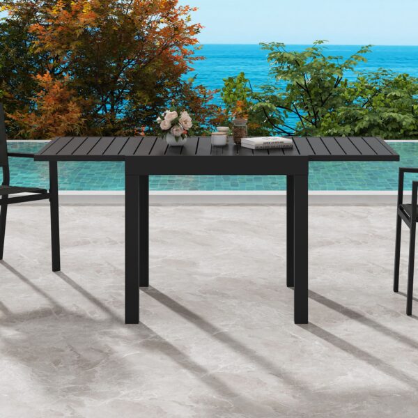 Adjustable Aluminium Garden Dining Table with Slats in Charcoal