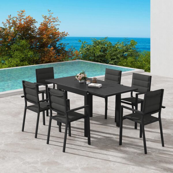 7-Piece Adjustable Aluminium Garden Dining Set with Slats in Charcoal