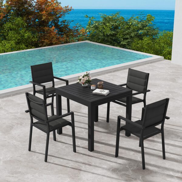 7-Piece Adjustable Aluminium Garden Dining Set with Slats in Charcoal