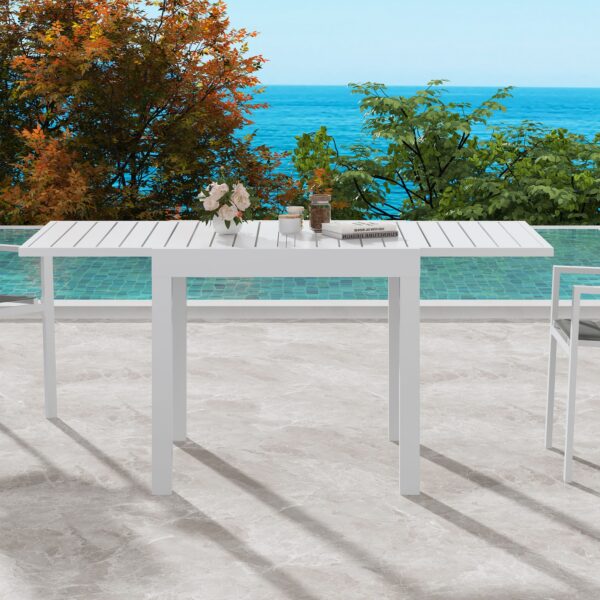 Outdoor Extendable Dining Table Aluminium Slatted White