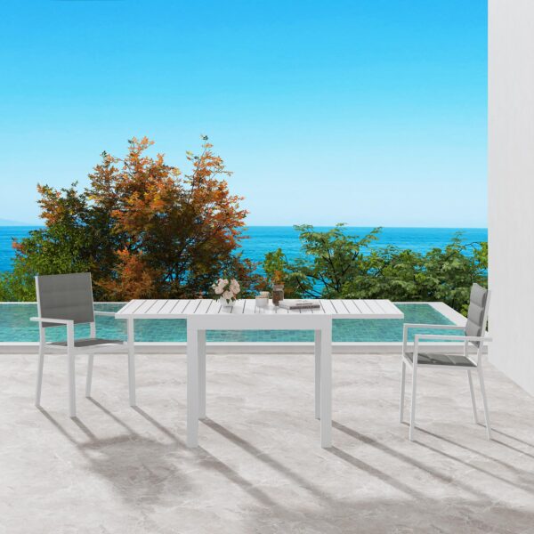 Outdoor Extendable Dining Table Aluminium Slatted White