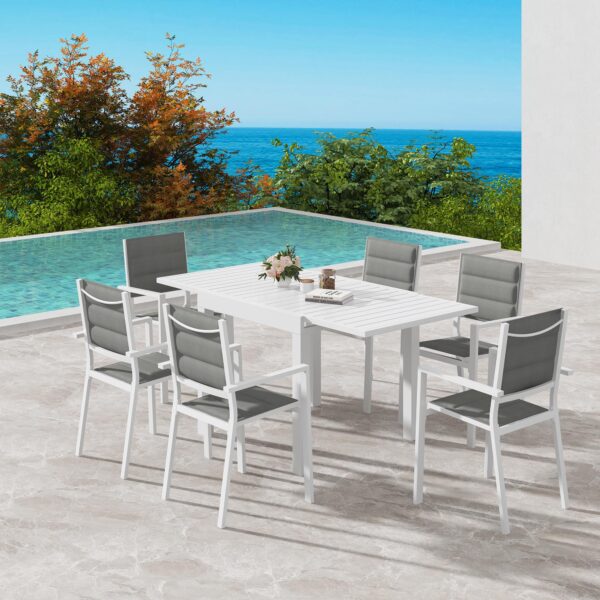 7-Piece Adjustable Aluminium Garden Dining Set with Slats in White