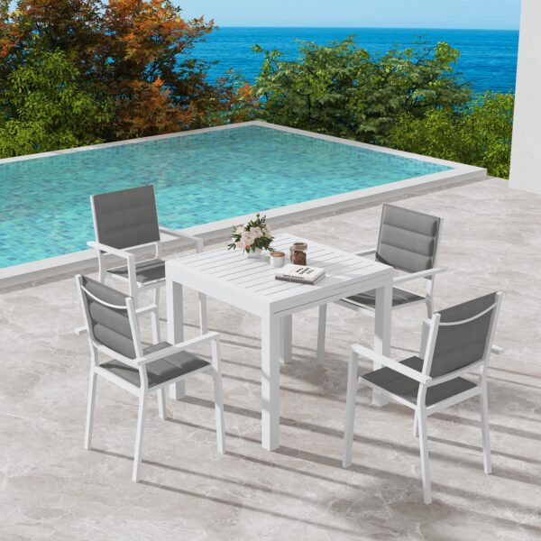 7-Piece Adjustable Aluminium Garden Dining Set with Slats in White