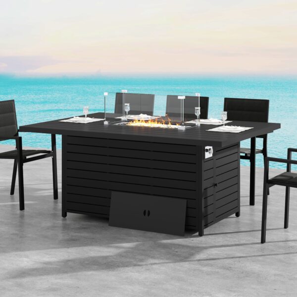 Rectangular Gas Fire Pit Table for Outdoor Use - Black