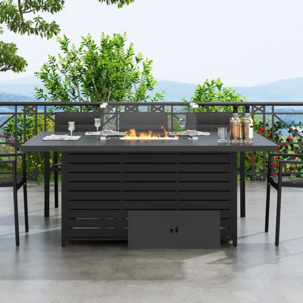 Rectangular Gas Fire Pit Table for Outdoor Use - Charcoal