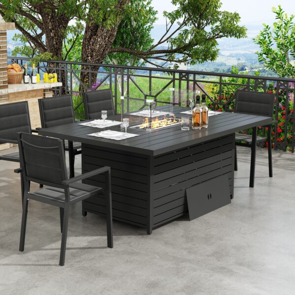 Rectangular Gas Fire Pit Table for Outdoor Use - Charcoal