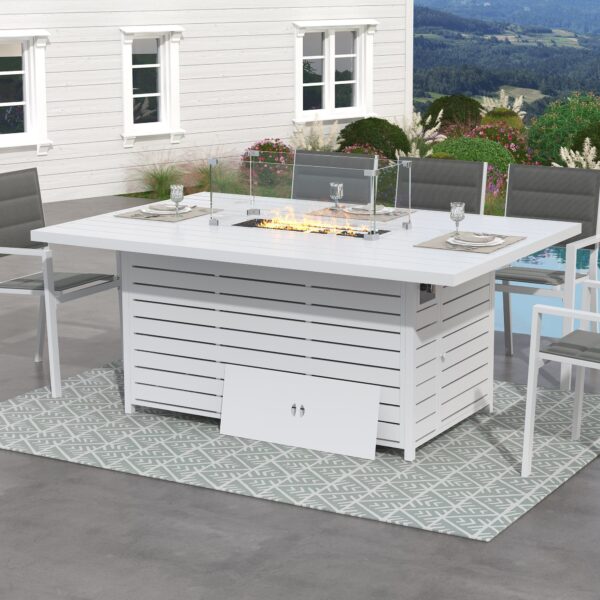 Outdoor Rectangle Fire Pits Dining Table White