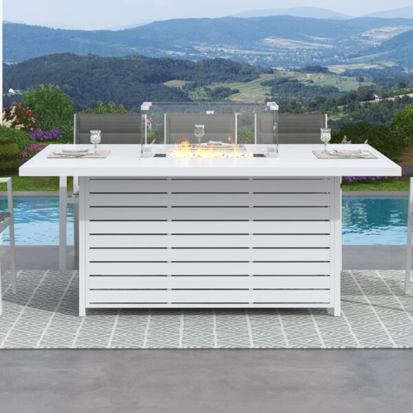 Outdoor Rectangle Fire Pits Dining Table White