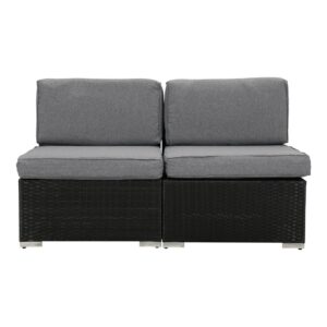 2PCS Outdoor Wicker Armless Sofa-Black