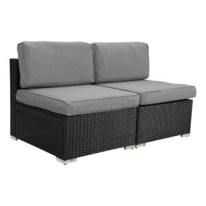 2PCS Outdoor Wicker Armless Sofa-Black