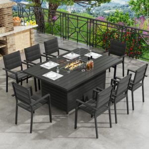 Charcoal Luxury Fire Dining Set with 8 Chairs – Charcoal