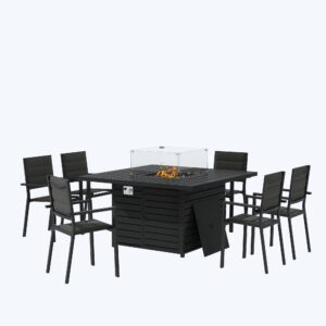 Outdoor Square Gas Fire Pit Table Set with Chair – Charcoal