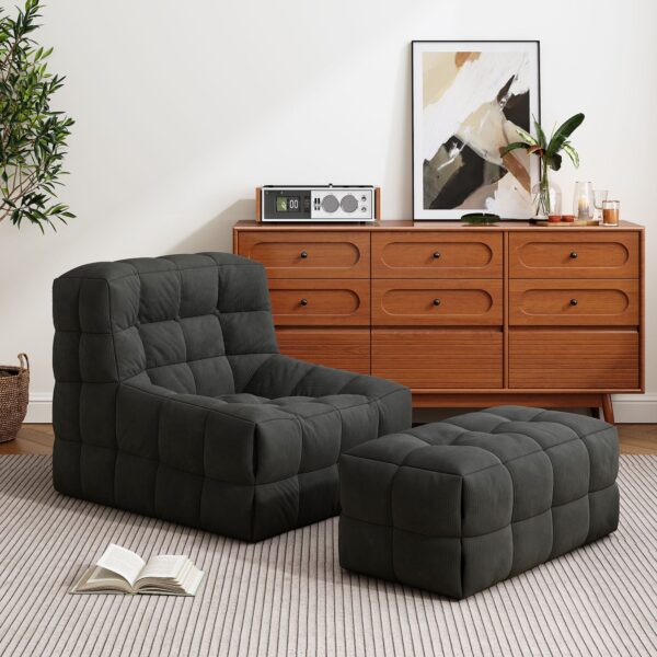 Corduroy Accent Chair and Ottoman Set – Dark Drey