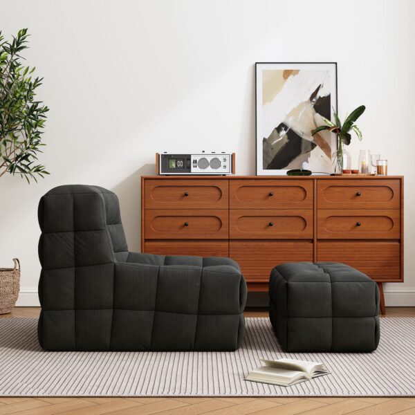 Corduroy Accent Chair and Ottoman Set – Dark Drey