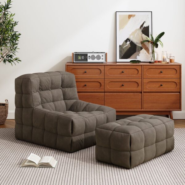 Corduroy Accent Chair and Ottoman Set - Mangrove